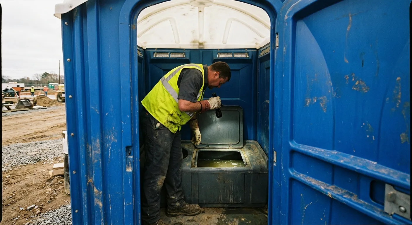 Technician inspecting waste tank levels in Lynchburg, VA