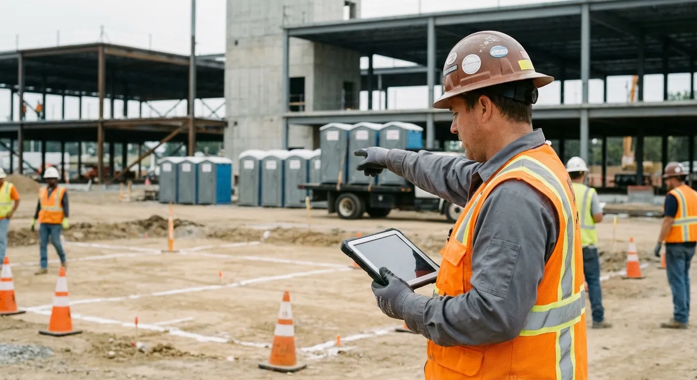Construction site portable toilet placement planning in Lynchburg, VA