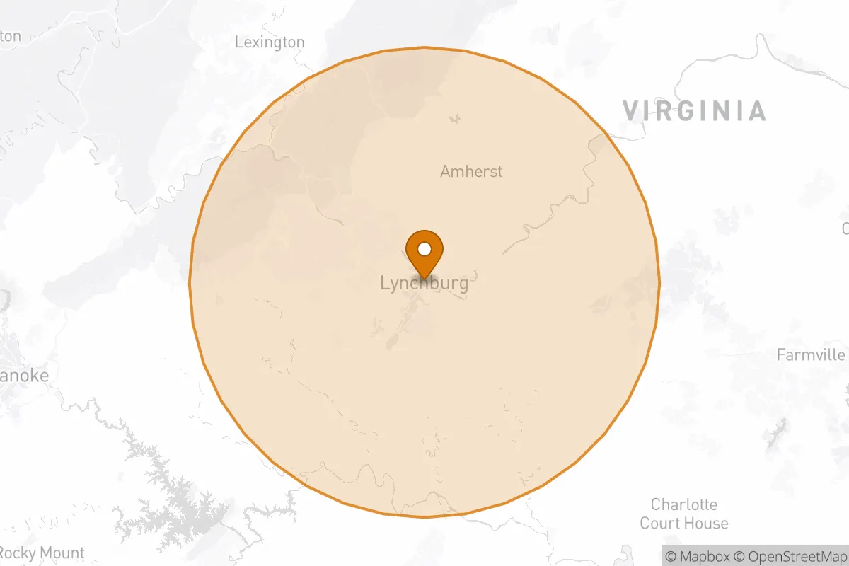 service area service area map in Lynchburg, VA